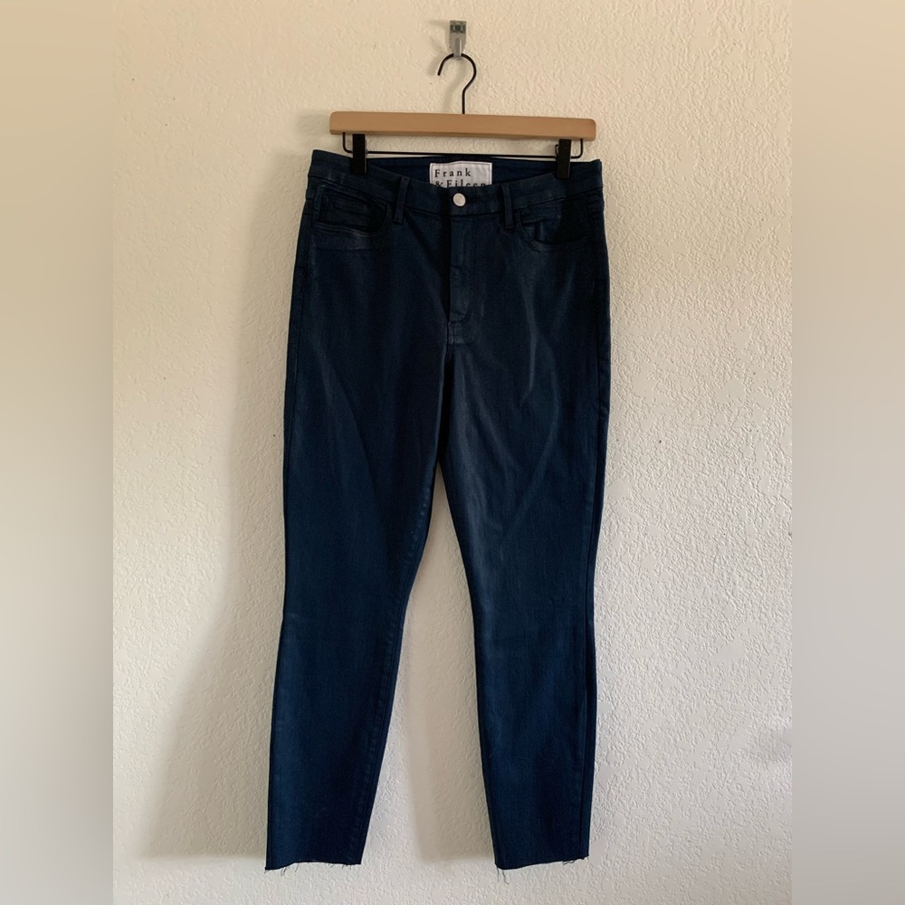 Frank & Eileen Sligo Skinny Navy Waxed Raw Hem Jean Pant Women’s Size 30